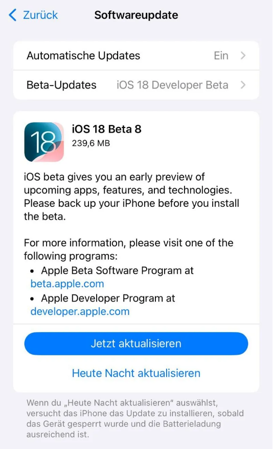 且末苹果手机维修分享苹果 iOS / iPadOS 18 开发者预览版 Beta 8 发布 